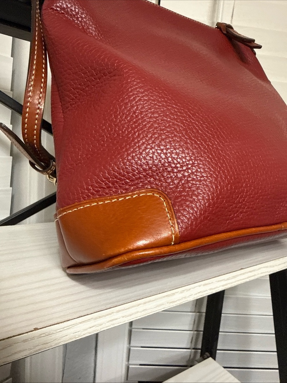 Dooney & Bourke Red Pebble Leather Shoulder Bag with Brown Trim - Picture 6 of 16